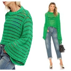 Free People Green Caught Up Crochet Knit Top Bel…